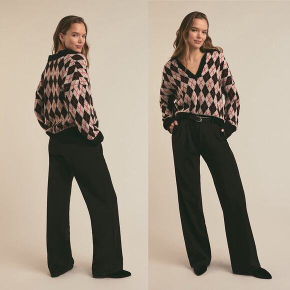 Favorite Daughter Cashmere Blend The Aria Argyle Sweater S - Picture 7 of 9